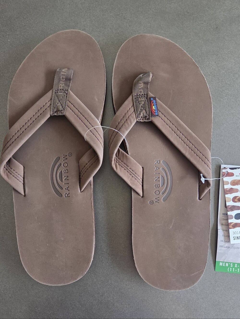 Rainbow Men's Brown Leather Flip Flops - Classic Casual Sandals Size 11-12